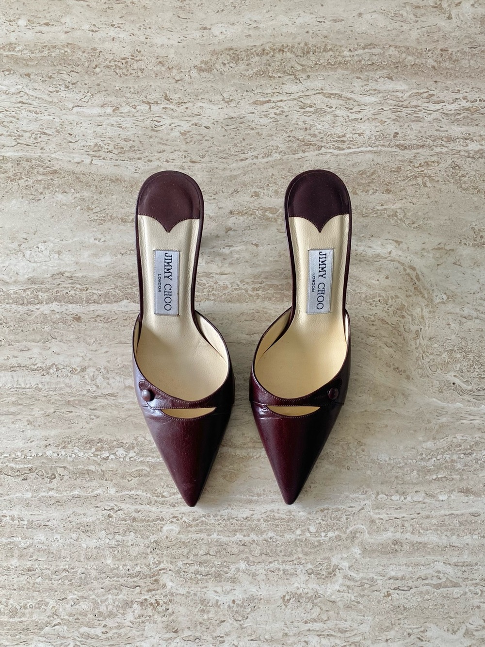 Vintage Jimmy Choo Button Mule Heels